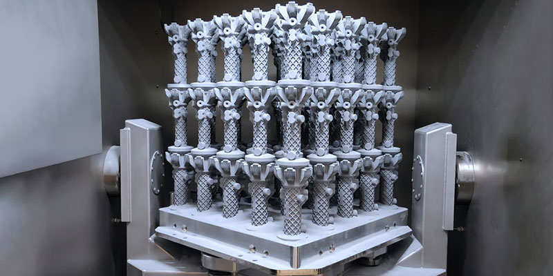 Готовые компоненты для водородных применений внутри металлического 3D-принтера Nikon SLM Solutions в Bosch (Источник: Bosch)